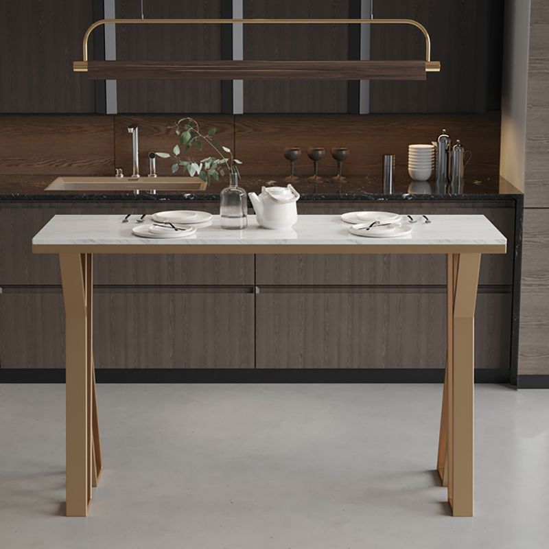 Glam Rectangle Faux Marble Pub Bar Table Gold Iron Bar Dining Table with Double Pedestal Clearhalo 'Bar Furniture' 'Bar Tables' 'bar_tables' 'furn' 'furn_bar_tables' 'Furniture' 'furniture_bar_tables' 'Kitchen & Dining Furniture' 'kitchen&dining_furn' 'kitchen' 1200x1200_0ba74294-4b34-4ab8-9123-86d8d0745b6a