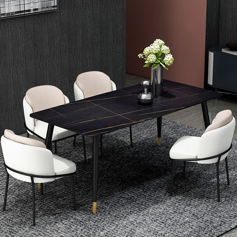 Table à manger rectangulaire en pierre moderne, 4 pieds noirs, pour salle à manger