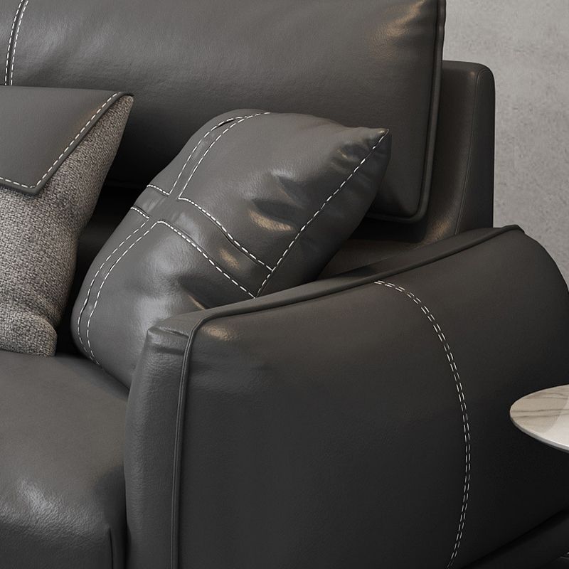 Black Frame Modern Style with Pillow Back Against Leather/leather Seat Clearhalo 'Furniture' 'furniture_sofas' 'kitchen' 'kitchen_sofas' 'Living Room Furniture' 'Sofa' 'sofas' 1200x1200_0baa4b63-2e25-4f6a-b062-267035c28ad4