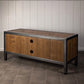 Brown Pine Wood Top TV Media Stand Industrial Media Console with Open Storage