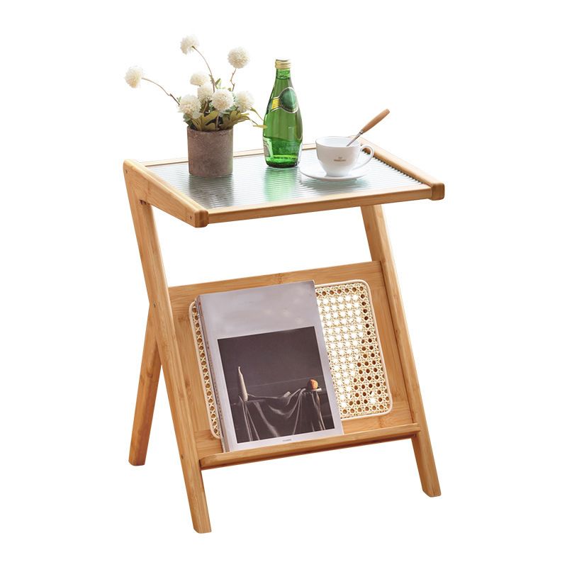 Moderne stijl bamboe riet materiaal glas desktop grijs/tan/transparante rechthoek bijzettafel