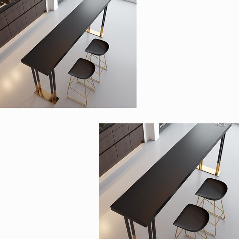 Black Wood Top Bar-height Table with Gold Legs and Metal Base Bar Table