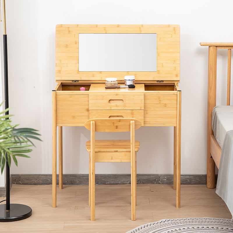 Natural Make-up Eitelkeit Bambus Flip-Top-Schminktisch mit 2 Lagerschubladen