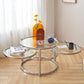 Extendable Coffee Table with Glass Round Top and Stainless Steel Base Clearhalo 'Coffee & Accent Tables' 'Coffee Tables' 'coffee_tables' 'furn' 'furn_coffee_tables' 'Furniture' 'Living Room Furniture' 1200x1200_0bbad2dd-0f76-4b97-93a5-5370f712993a