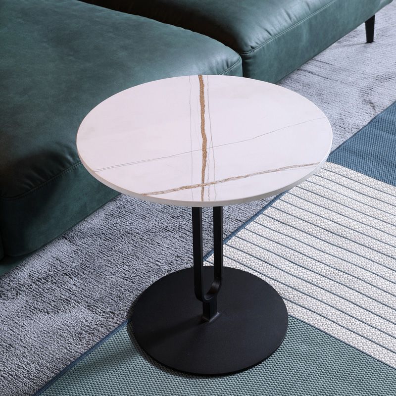 Round with Metal Accents Coffee Table Modern Stone 20.9'' Cocktail Table
