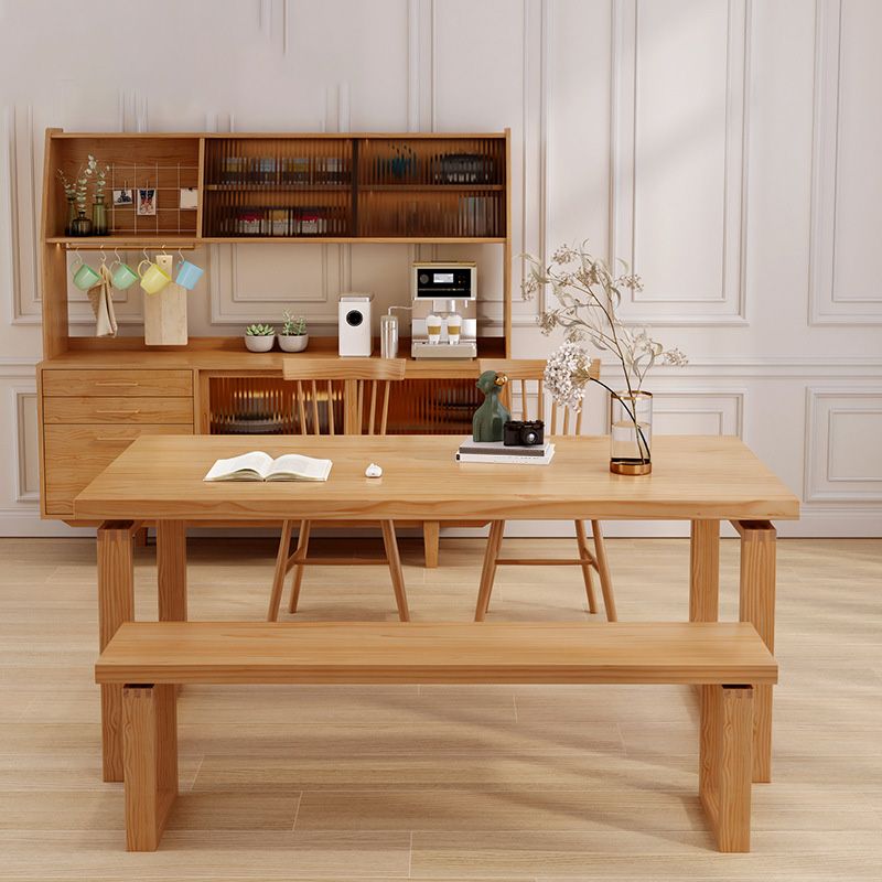 Table de salle à manger industrielle Table de dinette rectangulaire en bois massif en naturel