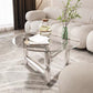 Table basse ronde en verre et acier, 3 pieds, 1 table basse simple