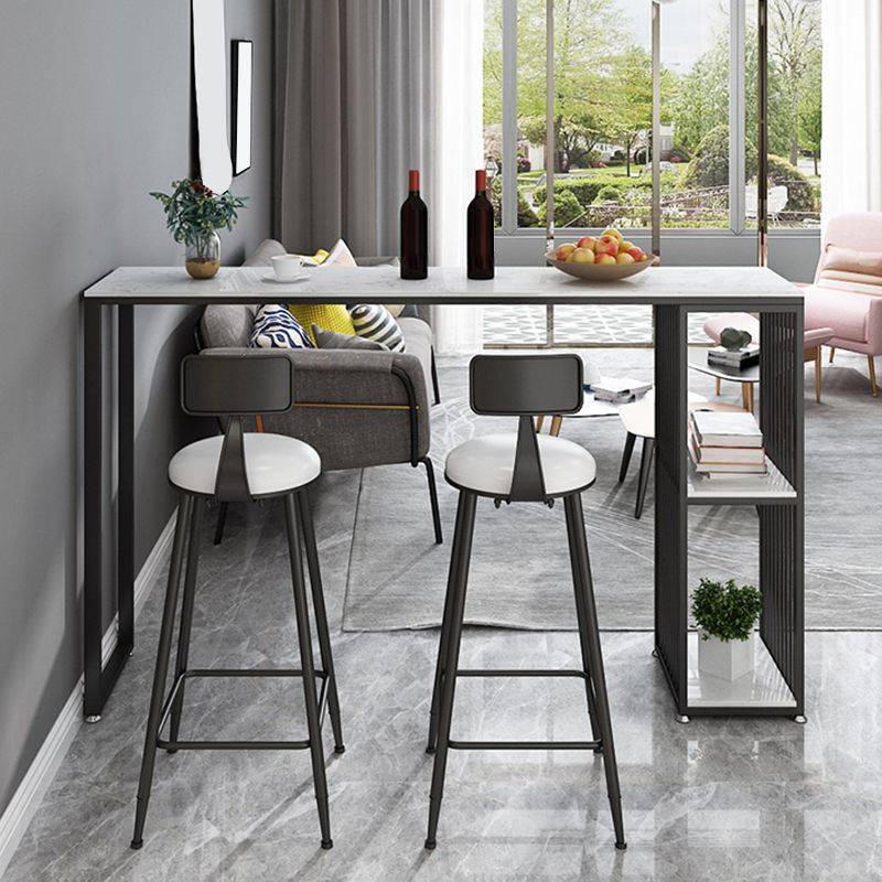Mesa de bar rectangular de estilo industrial, mesa de comedor con barra de pedestal doble de mármol sintético