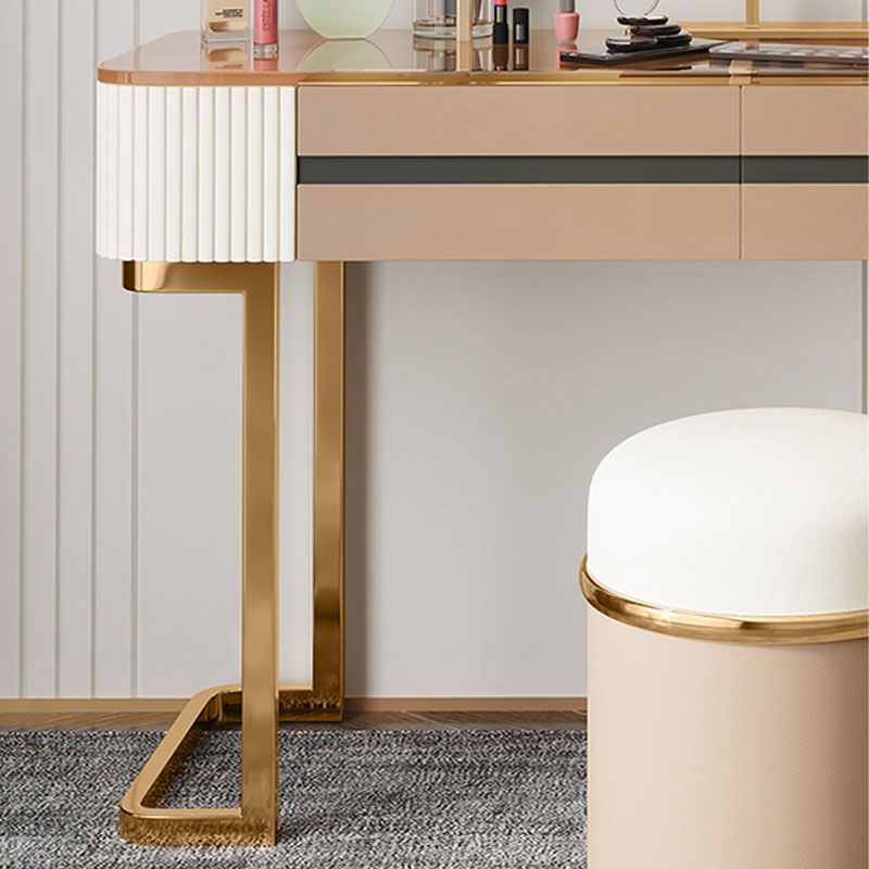 Glam Wood Makeup Vanity Desk Glass Top 4 Drawer Dressing Table Clearhalo 'Bedroom Furniture' 'furn' 'furn_makeup_vanities' 'Furniture' 'Makeup Vanities' 'makeup_vanities' 1200x1200_0bc79e0a-9849-4c82-9fbe-c4dd8971fc0d