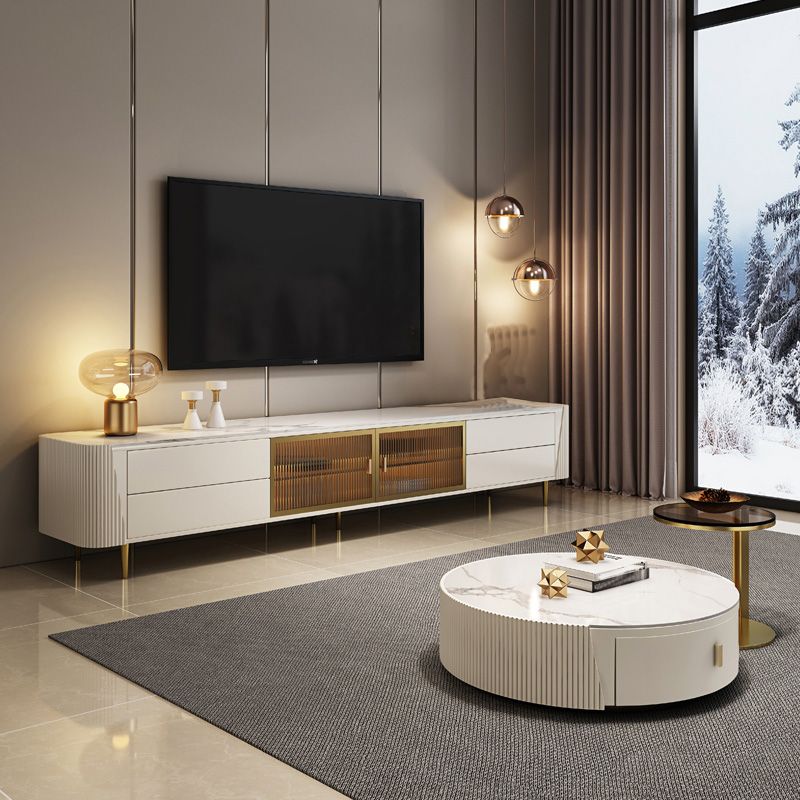 Glam Stone TV Media Console Stand di archiviazione chiusa in bianco