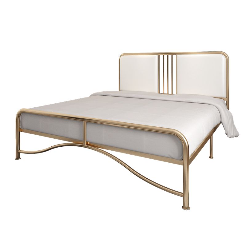 Glam Metal Open-Frame Bed with Rectangular Upholstered Headboard