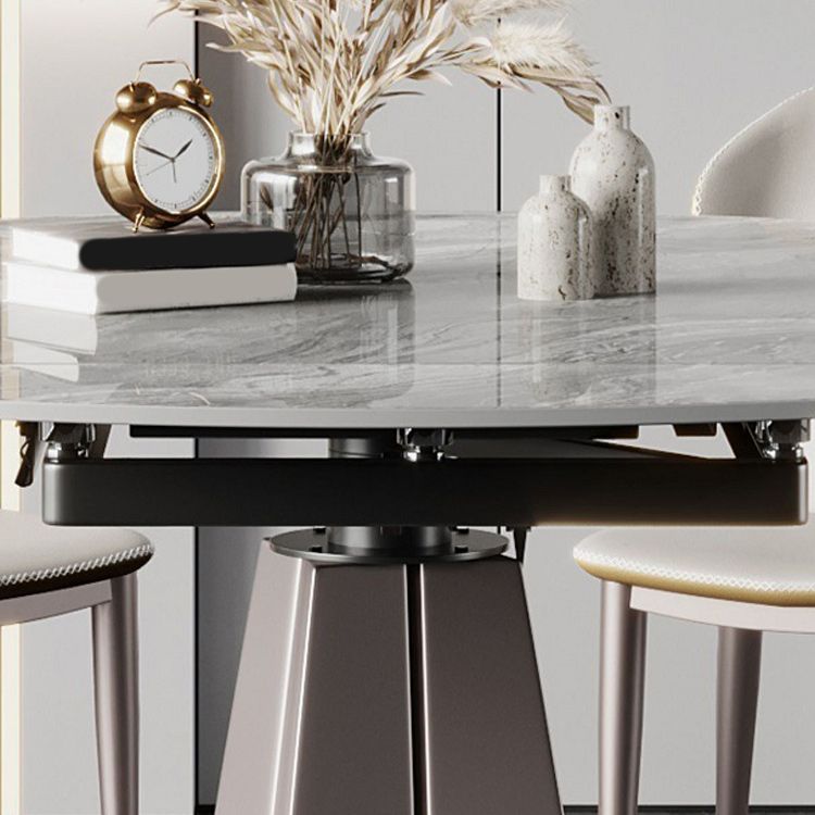 Stone Top Dining Table Modern Round Dining Table with Pedestal Base in Grey