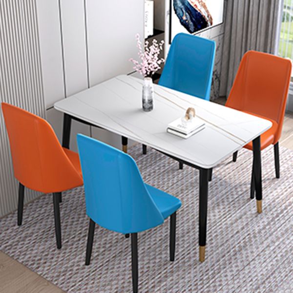 Mesa de comedor de piedra gris rectangular moderna con 4 pies de madera maciza