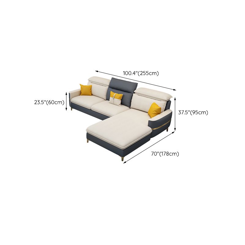 Sofa sectionnel glamour sectionnel en cuir beige avec oreillers de bostol