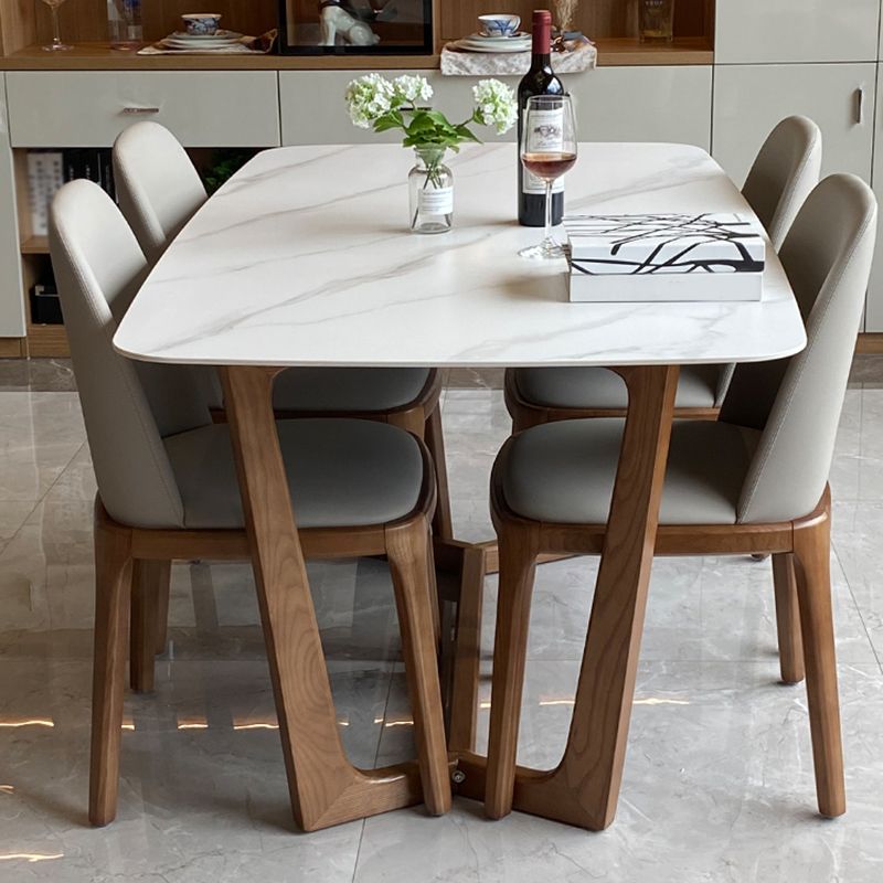 Contemporary Style White Slate Dining Table Rectangular Formal Dinette Set with Wood Base Clearhalo 'Dining Room Sets' 'Dining Tables & Seating' 'dining_room_set' 'furn' 'furn_dining_room_set' 'Furniture' 'furniture_dining_room_set' 'Kitchen & Dining Furniture' 'kitchen&dining_furn' 'kitchen' 1200x1200_0bcef290-6a08-4846-937e-e25c4f7b2e2a