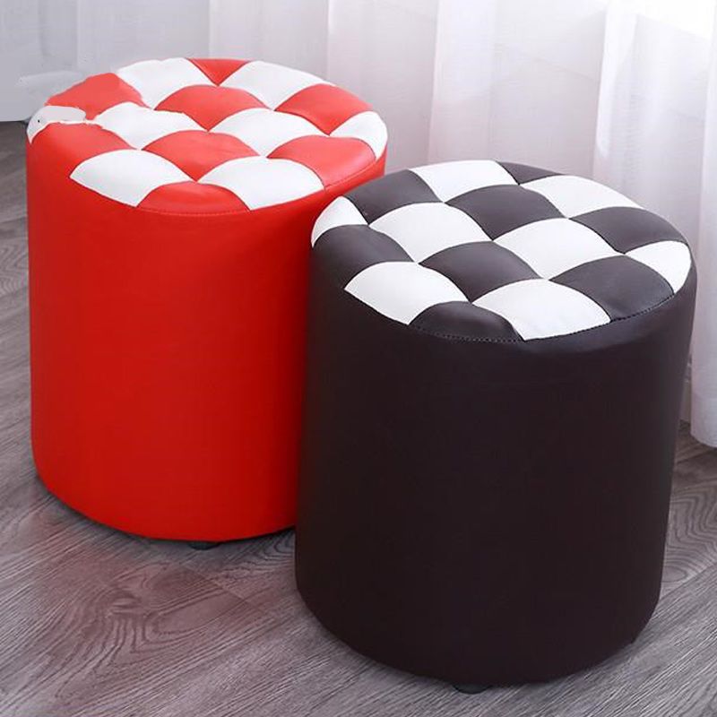 Contemporary Pouf Ottoman Faux Leather Upholstered Tufted Square Pattern Round Ottoman Clearhalo 'furn' 'furn_ottomans_poufs' 'Furniture' 'Living Room Furniture' 'Ottomans & Poufs' 'ottomans_poufs' 1200x1200_0bd69013-507f-48a0-957d-fd108293f398