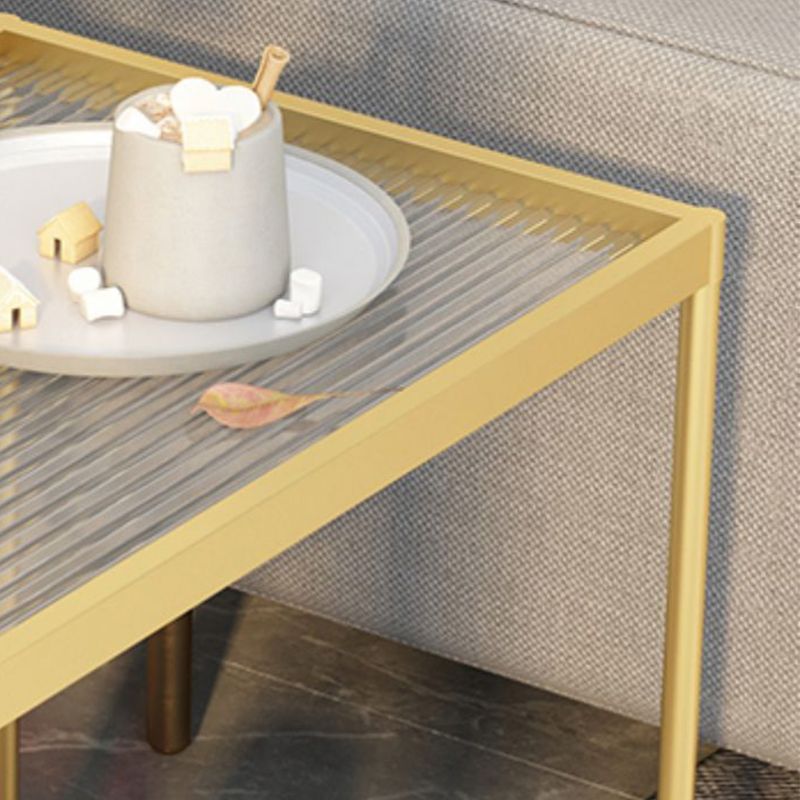 21.6" Tall Modern Rectangular Glass Top Side Table Iron Frame End Table with Shelf