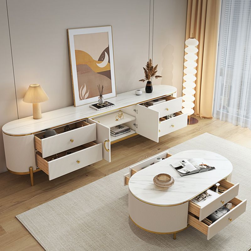 Glam TV Console Stone Media Console Enclosed Storage Console with 4 Drawers Clearhalo 'furn' 'furn_tv_stands_entertainment_centers' 'Furniture' 'Living Room Furniture' 'TV Stands & Entertainment Centers' 'TV Stands & Media Storage Furniture' 'tv_stands_entertainment_centers' 1200x1200_0bd8b487-88aa-4d4c-b98e-ba66416412b7