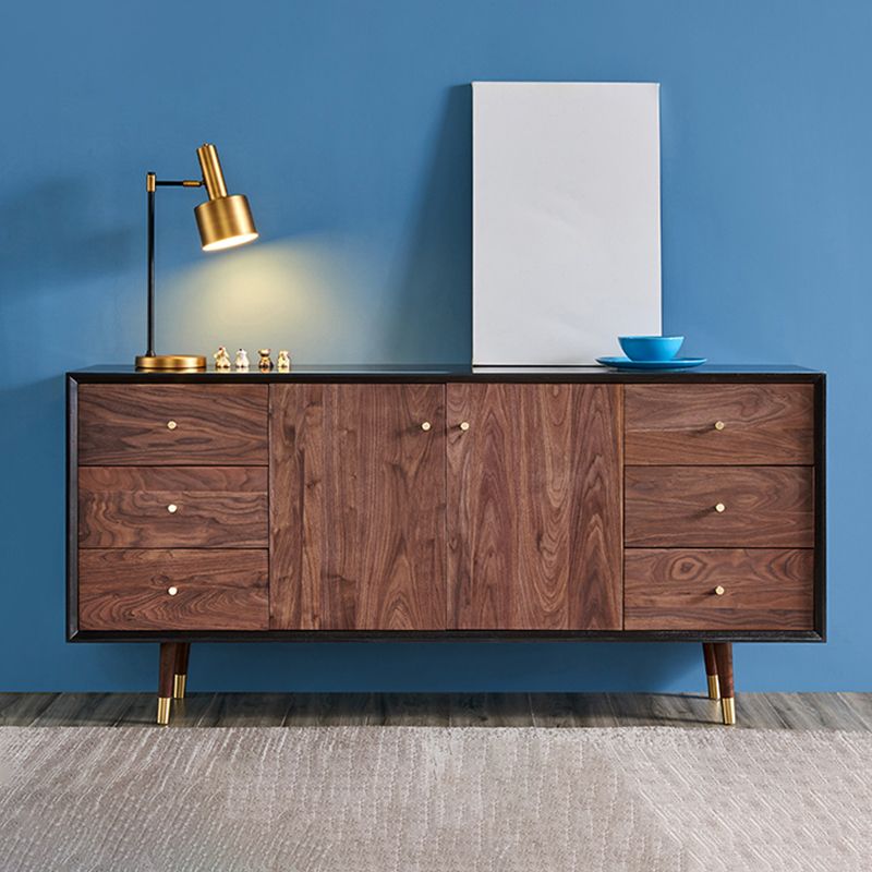 Glam -stijl bruine massieve houten buffettafel kasten opslagzijdeling met laden