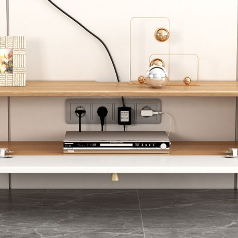 Consola de televisión moderna montada en la pared de soporte de televisión de madera maciza con cajones y puertas