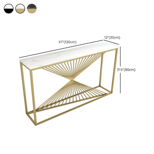 Glam Rectangle Accent Table 31.5" Tall Marble Console Table for Hall