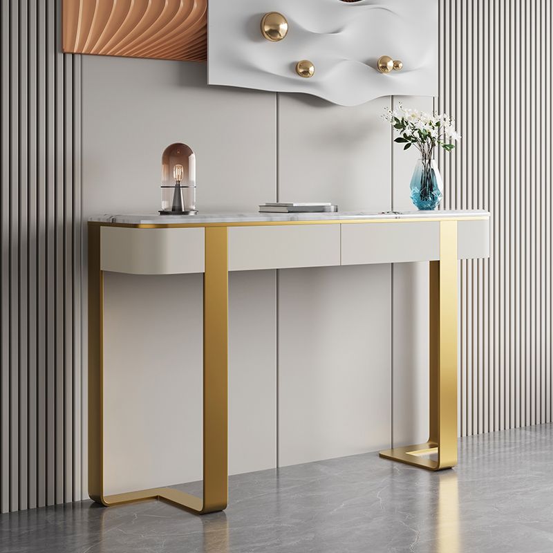 Contemporary Console Accent Table Scratch Resistant with Stone Top for Hall