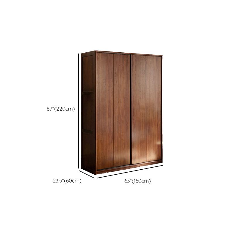 Walnut Solid Wood Wardrobe Freestanding Wardrobe with Sliding Doors