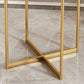 Modern Glass Side End Table Metal Cross Legs Round Corner Table