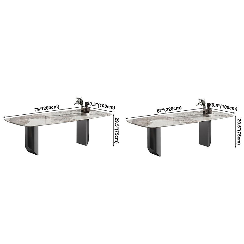 Sintered Stone Dining Table Modern Table in White with Grey Double Pedestal Clearhalo ' dining_table' 'Dining Tables & Seating' 'Dining Tables' 'furn' 'furn_dining_table' 'Furniture' 'furniture_dining_table' 'Kitchen & Dining Furniture' 'kitchen&dining_furn' 'kitchen' 'kitchen_dining_table' 1200x1200_0bf04a90-735a-48a5-b72a-03e09f779a76