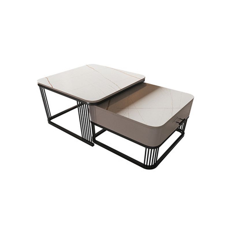Square Slate Top Coffee Table with Drawers Frame Base 2 Nestling Cocktail Table Clearhalo 'Coffee & Accent Tables' 'Coffee Tables' 'coffee_tables' 'furn' 'furn_coffee_tables' 'Furniture' 'furniture_coffee_tables' 'Living Room Furniture' 1200x1200_0bf26de1-07fc-4aaf-bdc2-cd983fe88f4f
