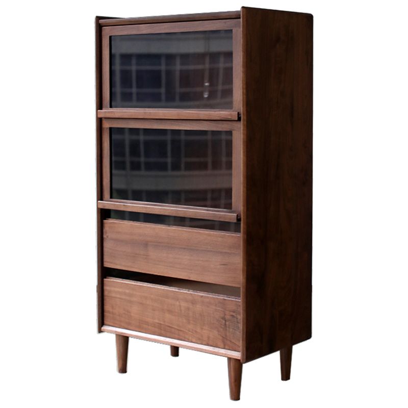 Mid-Century Modern Side Cabinet Solid Wood Glass Paned Accent Cabinet Clearhalo 'Cabinets & Chests' 'cabinets_chests' 'furn' 'furn_cabinets_chests' 'Furniture' 'Living Room Furniture' 1200x1200_0bf32153-e630-4716-a20a-1610a9ed31b9