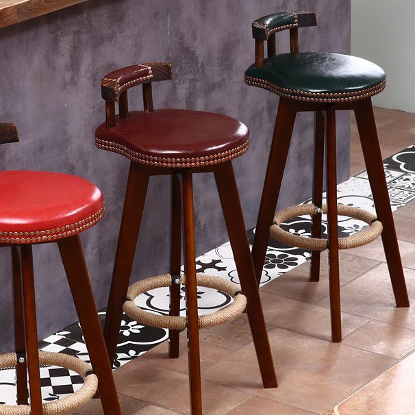 Modern Rotatable Backrest Counter Stool Wood Cafe Bar Stool with Leather Cushion and Pedal Clearhalo 'Bar Furniture' 'Bar Stools' 'bar_stools' 'furn' 'furn_bar_stools' 'Furniture' 'furniture_bar_stools' 'Kitchen & Dining Furniture' 1200x1200_0bf330f4-10fc-44f2-a722-614b7af9dc09