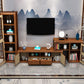 Support multimédia TV traditionnel en bois d'hévéa, étagère ouverte, console avec tiroirs