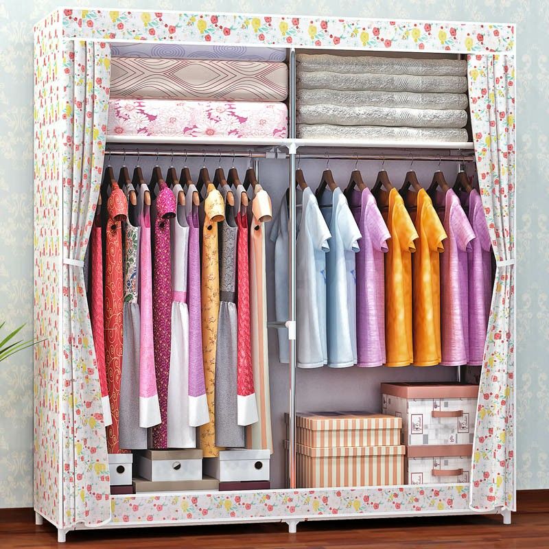 Contemporary Wardrobe Armoire Metal Wardrobe Cabinet - 51.18 x 18.11 x 66.14 Inches Clearhalo 'Armoires & Wardrobes' 'armoires_wardrobes' 'Bedroom Furniture' 'furn' 'furn_armoires_wardrobes' 'Furniture' 1200x1200_0bf52623-be6e-43b5-baf3-3ca610602609