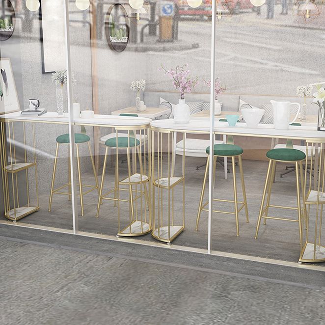Stone Oval Indoor Glam Bar Dining Table Iron Double Pedestal Bistro Table with Shelve Clearhalo 'Bar Furniture' 'Bar Tables' 'bar_tables' 'furn' 'furn_bar_tables' 'Furniture' 'furniture_bar_tables' 'Kitchen & Dining Furniture' 'kitchen&dining_furn' 'kitchen' 1200x1200_0bf7fa94-c1f9-43a8-a9c7-3f4249f93904