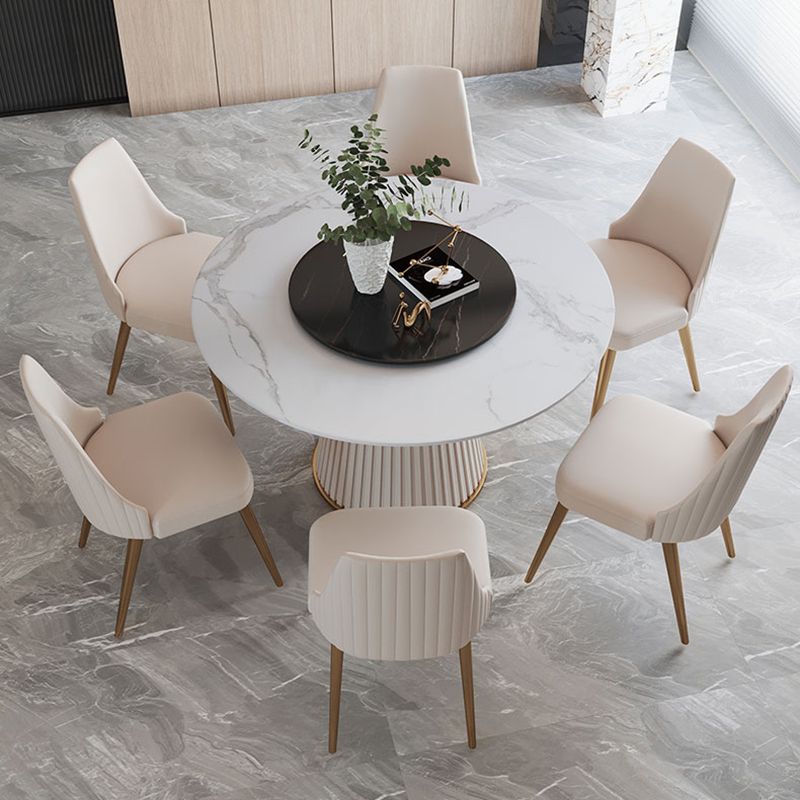 Contemporary Dining Round Table Sintered Stone Table with Metal Legs for Home Clearhalo 'Dining Tables & Seating' 'Dining Tables' 'dining_table' 'furn' 'furn_dining_table' 'Furniture' 'Kitchen & Dining Furniture' 1200x1200_0bf922e2-fbf1-41c7-8ccb-aff8055618ba