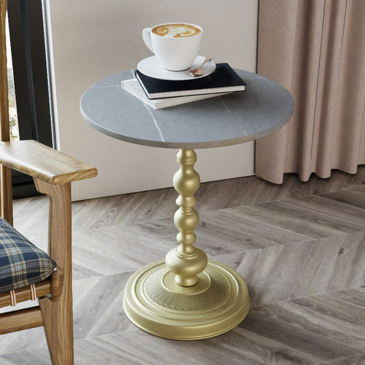 Modern Pedestal Corner Table Round Slate Side End Table for Living Room