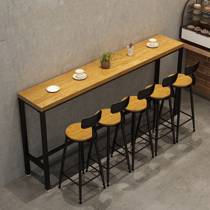 Wood Top Bar-height Table Black Legs and Metal Base Bar Table for Living Room Clearhalo 'Bar Furniture' 'Bar Tables' 'bar_tables' 'furn' 'furn_bar_tables' 'Furniture' 'Kitchen & Dining Furniture' 1200x1200_0bfea75e-1b7c-4a90-9957-4b857d38b320