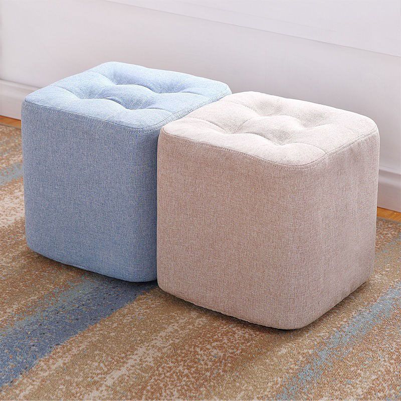 Tufted quadratische Form Ottomane moderne Leinenmischung gepolsterter Pouf