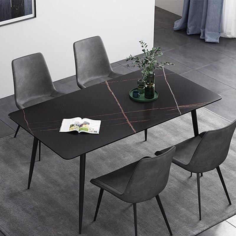 Glam Style Stone Dining Table 4 Black Legs Table Home Rectangle Dining Table Clearhalo 'Dining Tables & Seating' 'Dining Tables' 'dining_table' 'furn' 'furn_dining_table' 'Furniture' 'furniture_dining_table' 'Kitchen & Dining Furniture' 'kitchen' 'kitchen_dining_table' 1200x1200_0bff04b9-1376-4f34-8eaf-33092c8e5c32