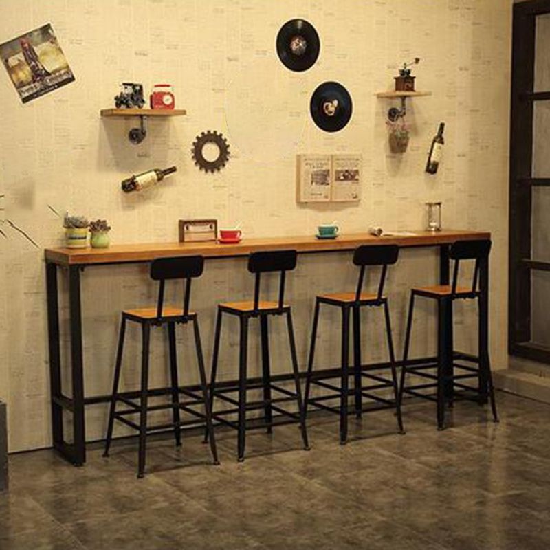 Industrial Bar Table Rectangle Solid Wood Bistro Table with Trestle Base in Black