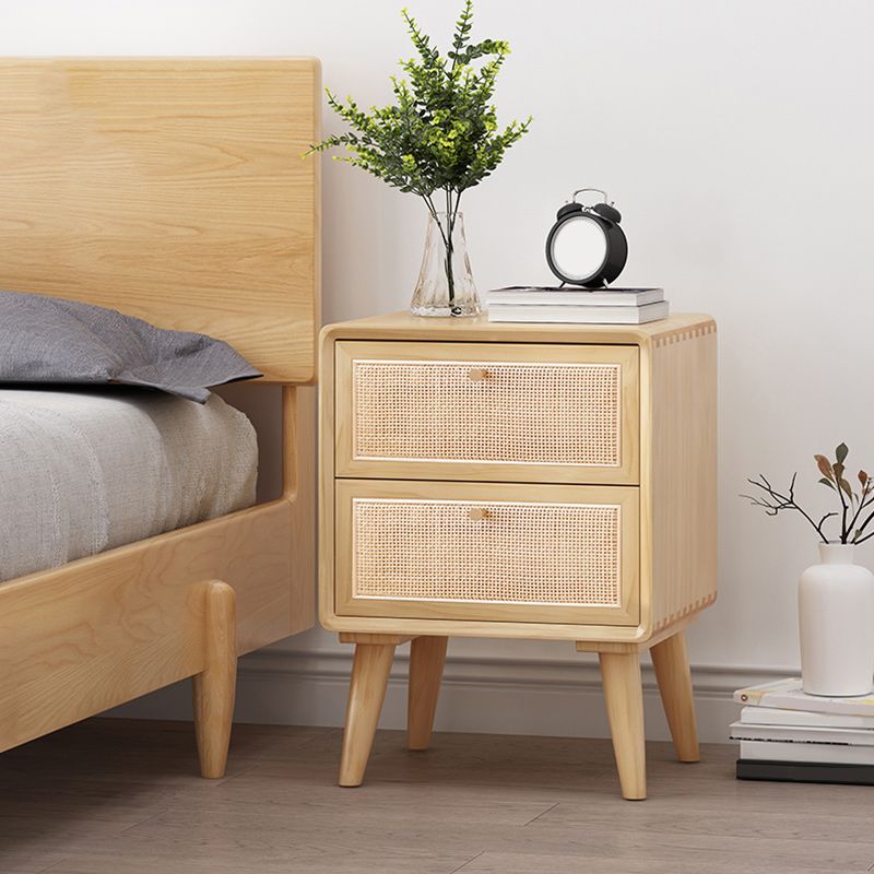 Wicker & Rattan Moderner Nachttisch Massivholz 2-Drawern-Aufbewahrung 22-Zoll-Nachttisch