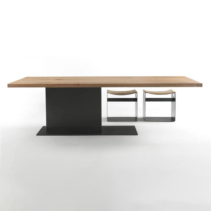 Industrial Pine Wood Dining Table Rectangle Kitchen Table with Metal Pedestal Base Clearhalo ' dining_table' 'Dining Tables & Seating' 'Dining Tables' 'furn' 'furn_dining_table' 'Furniture' 'furniture_dining_table' 'Kitchen & Dining Furniture' 'kitchen&dining_furn' 'kitchen' 'kitchen_dining_table' 1200x1200_0c01d6df-1af4-4653-8d58-bf0f3c3b6b75