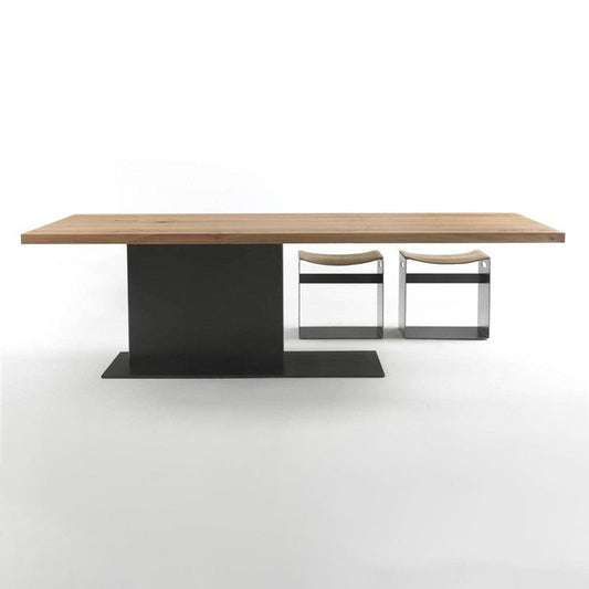 Industrial Pine Wood Dining Table Rectangle Kitchen Table with Metal Pedestal Base