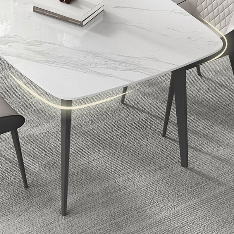 Contemporary White Rectangular Stone Dining Table with 4 Steel Foot Clearhalo 'Dining Tables & Seating' 'Dining Tables' 'dining_table' 'furn' 'furn_dining_table' 'Furniture' 'Kitchen & Dining Furniture' 1200x1200_0c02bf72-3c37-4d17-afa1-fa4245b33d79