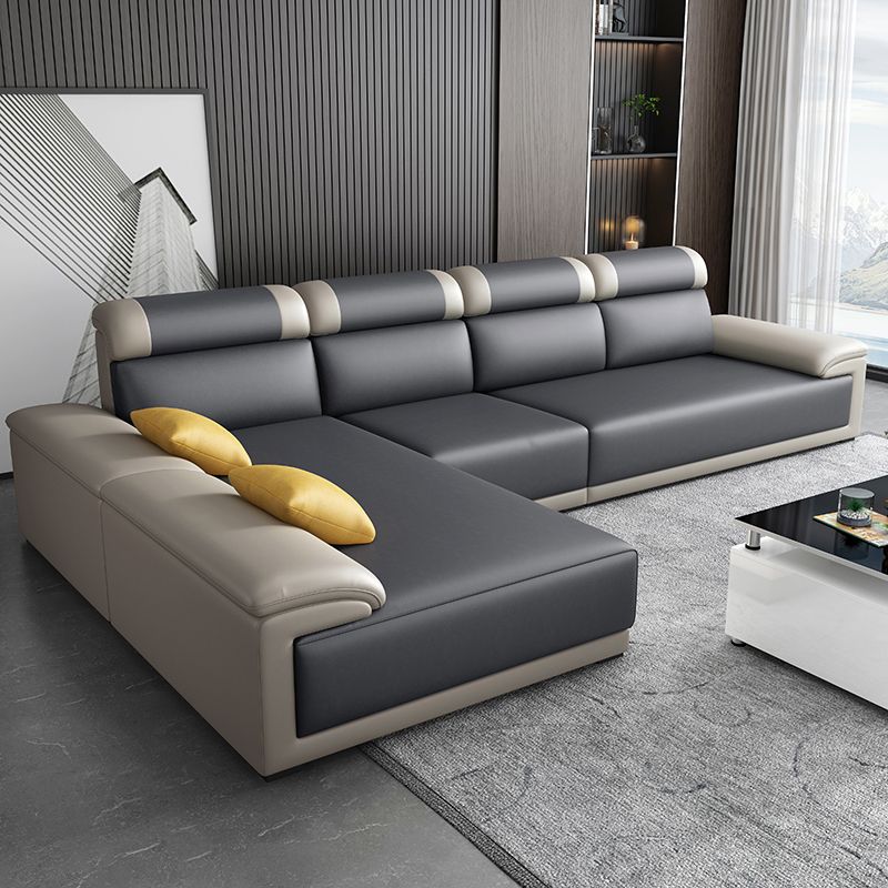 Contemporary Grey Sectional Sofa with Pillow Top Arm in Faux Leather Clearhalo 'furn' 'furn_sectionals' 'Furniture' 'Living Room Furniture' 'Sectionals' 1200x1200_0c05a487-4ba3-4ed4-8241-e1d1fc7f88e8