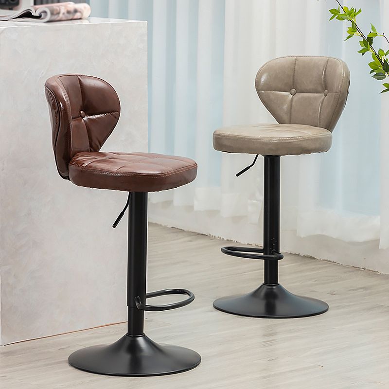 Scandinavian Metal Stool Adjustable Low Back Faux Leather Upholstered Counter Stool
