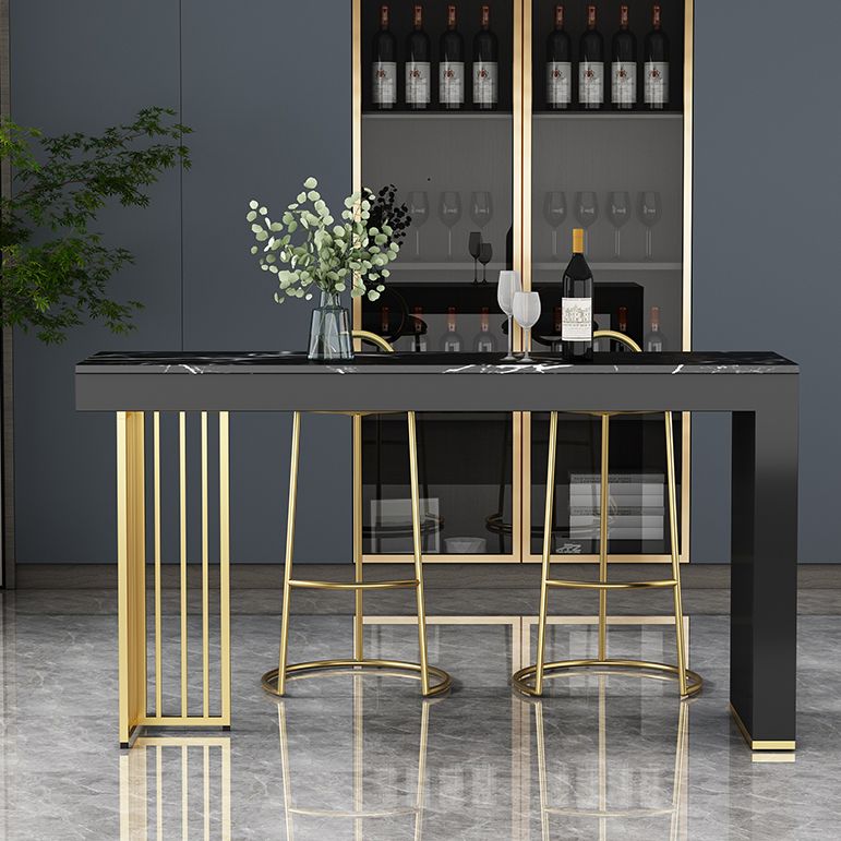 Marble Table with Rectangle Table Top Gold Double Pedestal Table- 41.3" H Clearhalo 'Bar Furniture' 'Bar Tables' 'bar_tables' 'furn' 'furn_bar_tables' 'Furniture' 'furniture_bar_tables' 'Kitchen & Dining Furniture' 1200x1200_0c09979d-8b85-4bfe-b927-b03b37f5555f