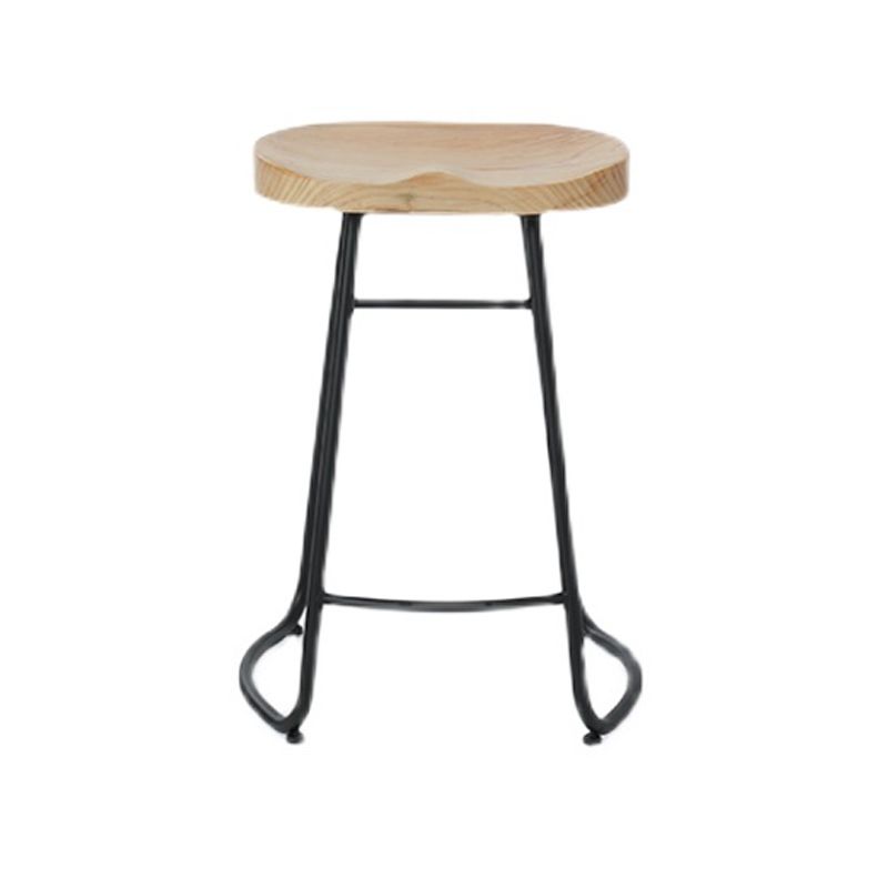 Industrial Saddle Seat Counter and Bar Stool Wood and Metal Backless Bar Stool
