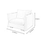Cotton Blend/ Faux Leather Sofa Off-White Square Arm Couch with Pillows